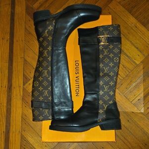 Louis Vuitton Black and Brown Monogram Riding Boots
